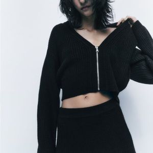 ZARA cropped knit zip cardigan